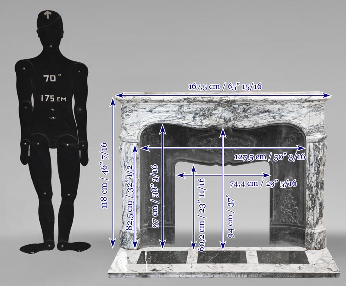  Large Louis XV style fireplace decorated with a large shell, in Seravezza marble-14