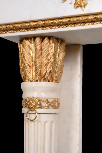 Very beautiful antique Louis XVI style fireplace in Statuary Carrara marble with quiver-shaped columns, after the model from the Chateau of Fontainebleau-6
