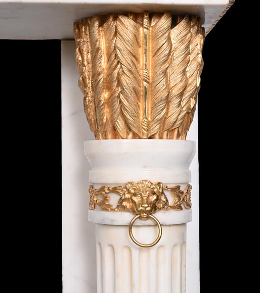 Very beautiful antique Louis XVI style fireplace in Statuary Carrara marble with quiver-shaped columns, after the model from the Chateau of Fontainebleau-9