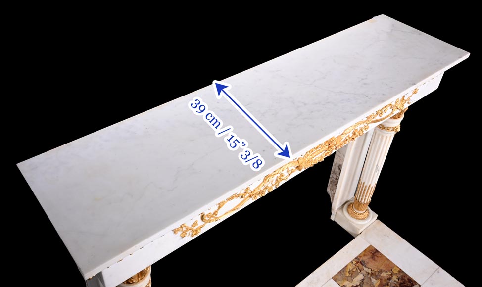 Very beautiful antique Louis XVI style fireplace in Statuary Carrara marble with quiver-shaped columns, after the model from the Chateau of Fontainebleau-12