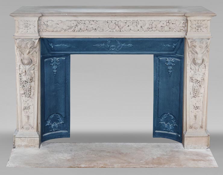 Napoleon III style fireplace in sculpted stone, with plant decoration-0