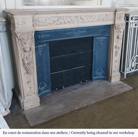 Napoleon III style fireplace in sculpted stone, with plant decoration-2