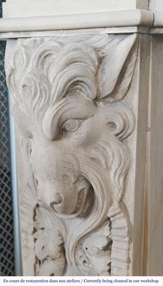 Napoleon III style fireplace in sculpted stone, with plant decoration-4