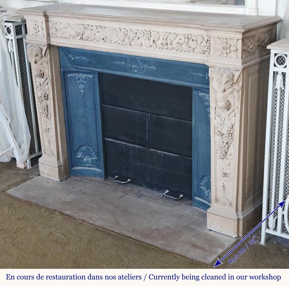 Napoleon III style fireplace in sculpted stone, with plant decoration-7
