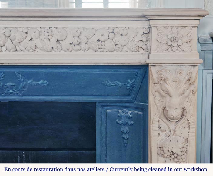Napoleon III style fireplace in sculpted stone, with plant decoration-8
