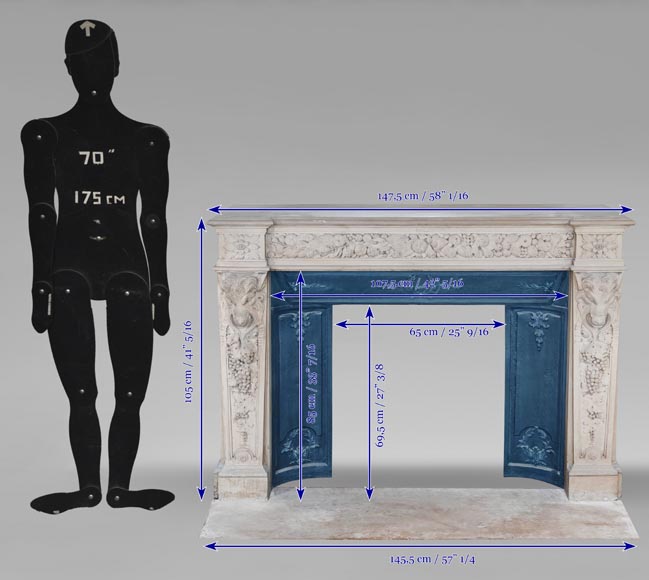 Napoleon III style fireplace in sculpted stone, with plant decoration-13