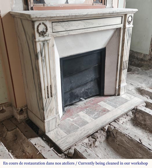 Louis XVI style fireplace with bronze decoration in Arabescato marble-2