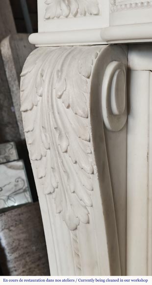 Large Louis XVI style fireplace with acanthus leaves and pearls, in statuary marble Large Louis XVI style fireplace with acanthus leaves and pearls, in statuary marble-6