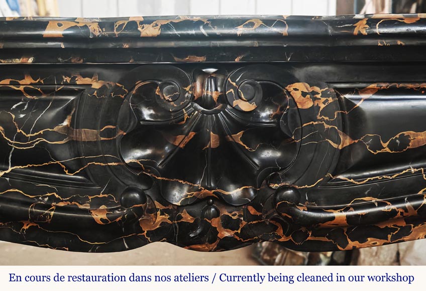 Louis XV style fireplace with shells in Portor marble-1