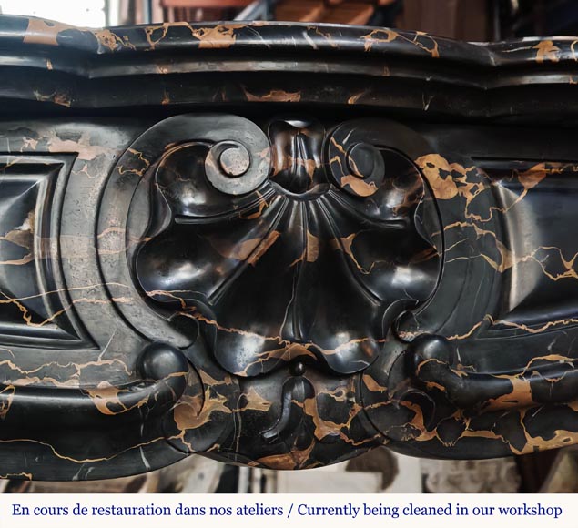 Louis XV style fireplace with shells in Portor marble-2