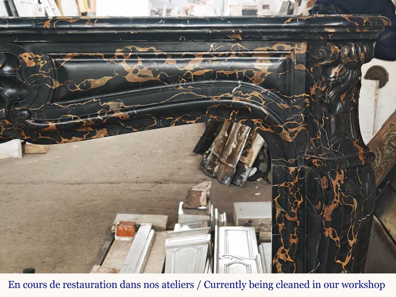 Louis XV style fireplace with shells in Portor marble-7