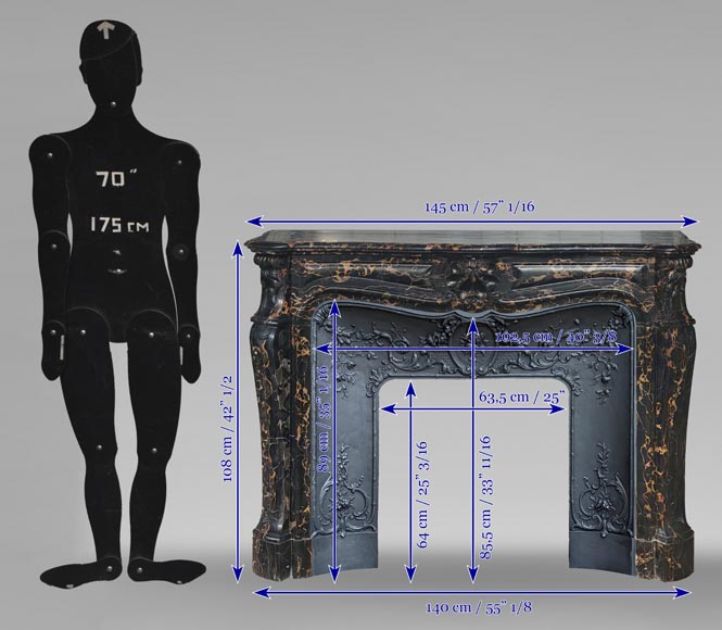 Louis XV style fireplace with shells in Portor marble-10