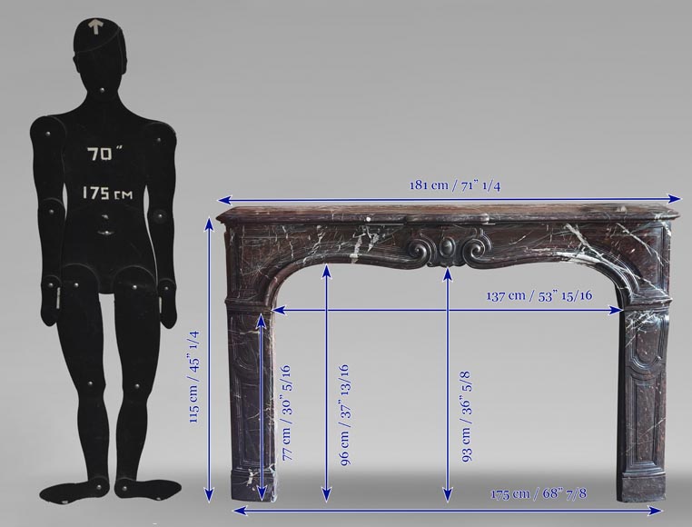 Louis XV period fireplace with molded entablature, in Campan marble Louis XV period fireplace with molded entablature, in Campan marble-9