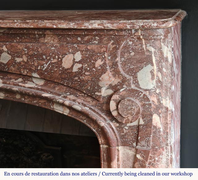 Regency period fireplace with scroll decoration in red breccia marble-7