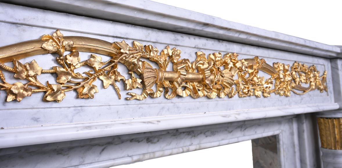 Louis XVI Fireplace in White Marble and Gilt Bronze-2