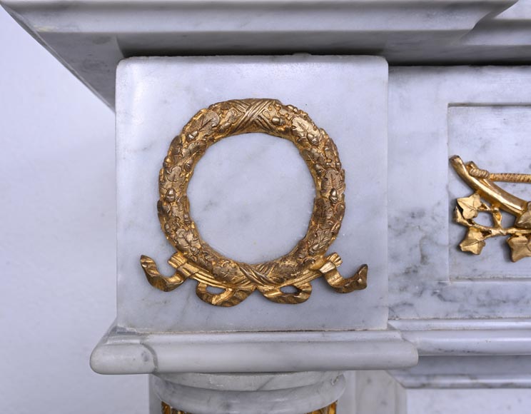 Louis XVI Fireplace in White Marble and Gilt Bronze-4