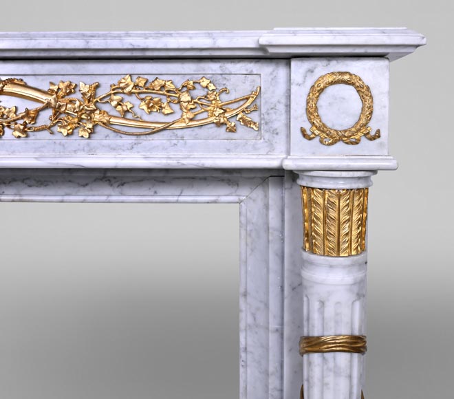 Louis XVI Fireplace in White Marble and Gilt Bronze-6