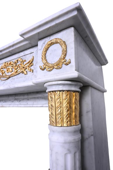 Louis XVI Fireplace in White Marble and Gilt Bronze-7
