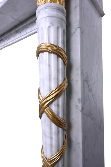Louis XVI Fireplace in White Marble and Gilt Bronze-8