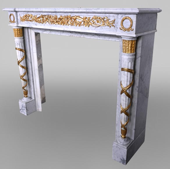 Louis XVI Fireplace in White Marble and Gilt Bronze-9