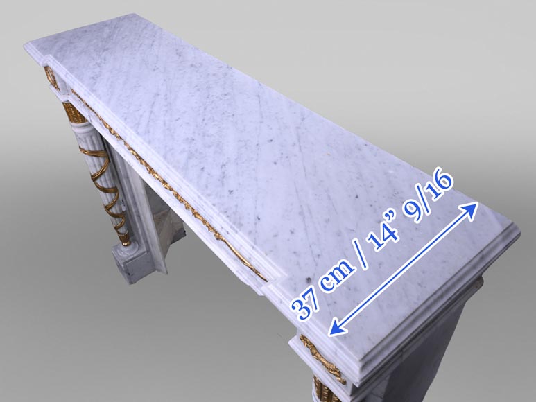 Louis XVI Fireplace in White Marble and Gilt Bronze-11