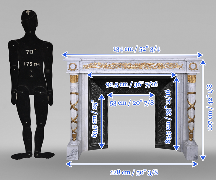 Louis XVI Fireplace in White Marble and Gilt Bronze-12