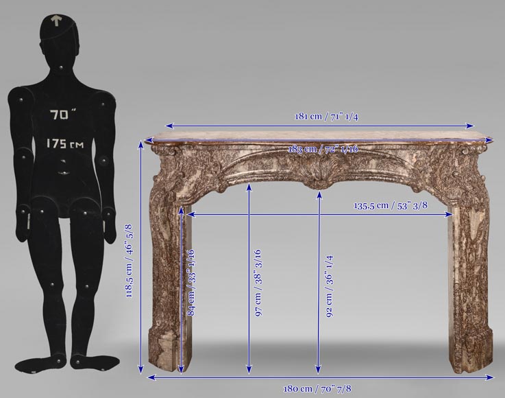Louis XV period fireplace decorated with an asymmetrical palmette in a variation of Royal Red marble-15