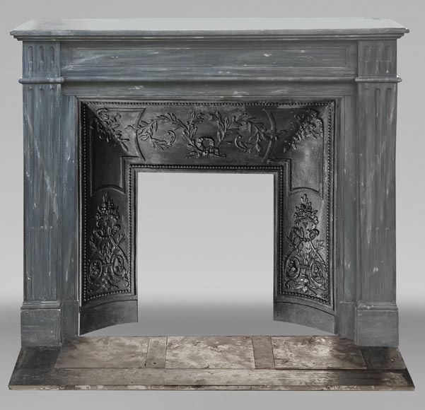 Louis XVI style fireplace in blue turquin marble, with single fluting-0