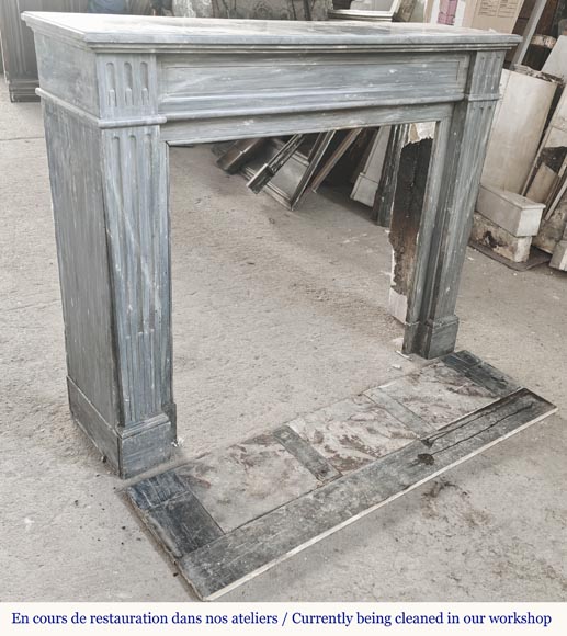 Louis XVI style fireplace in blue turquin marble, with single fluting-2