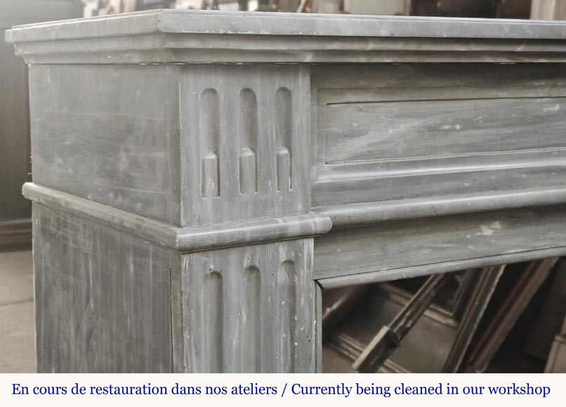 Louis XVI style fireplace in blue turquin marble, with single fluting-3