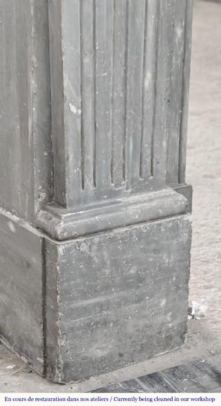 Louis XVI style fireplace in blue turquin marble, with single fluting-4