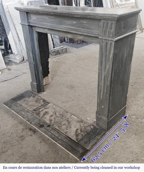 Louis XVI style fireplace in blue turquin marble, with single fluting-5