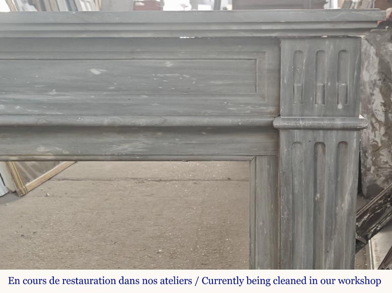 Louis XVI style fireplace in blue turquin marble, with single fluting-6