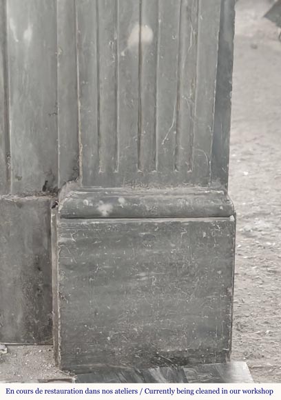 Louis XVI style fireplace in blue turquin marble, with single fluting-7