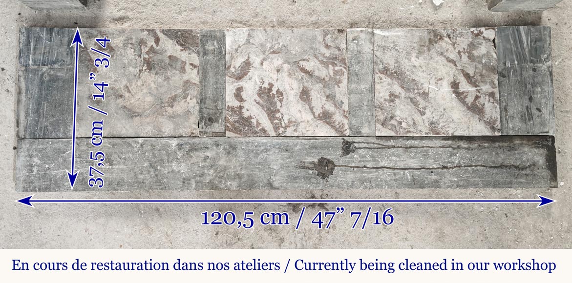 Louis XVI style fireplace in blue turquin marble, with single fluting-8