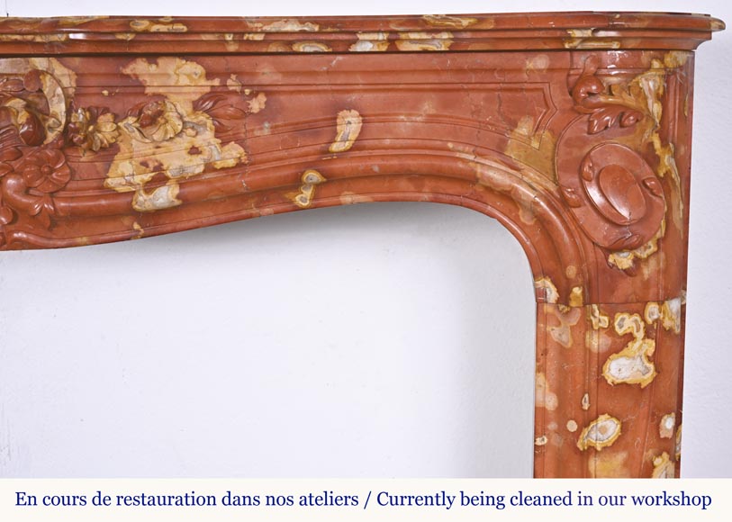 Jules CANTINI (attributed to), Regency style fireplace with palmette and scroll, in Vitrolles red -10