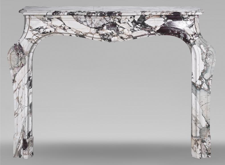 Louis XV style fireplace in purple breccia, decorated with a shell-0