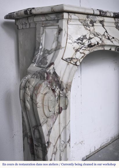 Louis XV style fireplace in purple breccia, decorated with a shell-4