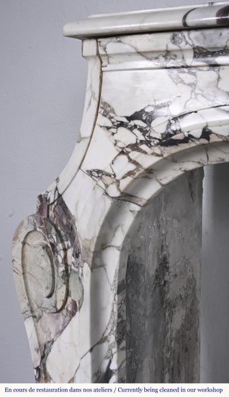 Louis XV style fireplace in purple breccia, decorated with a shell-5