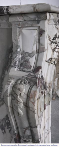 Louis XV style fireplace in purple breccia, decorated with a shell-6