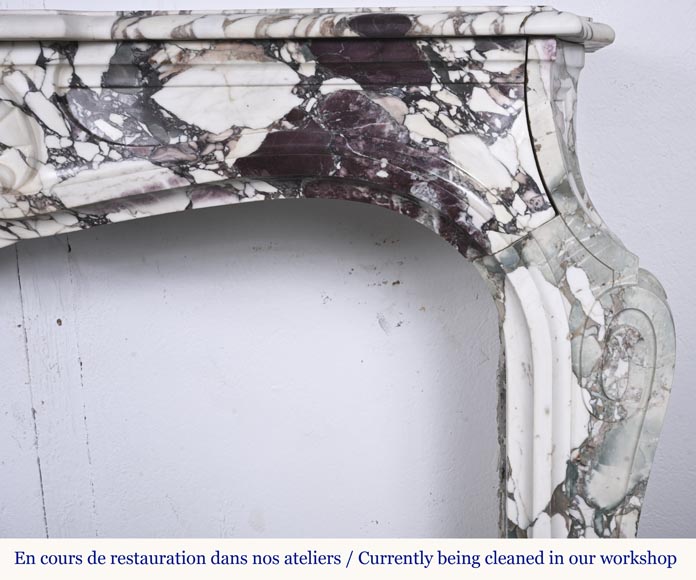 Louis XV style fireplace in purple breccia, decorated with a shell-9