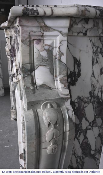 Louis XV style fireplace in purple breccia, decorated with a shell-10