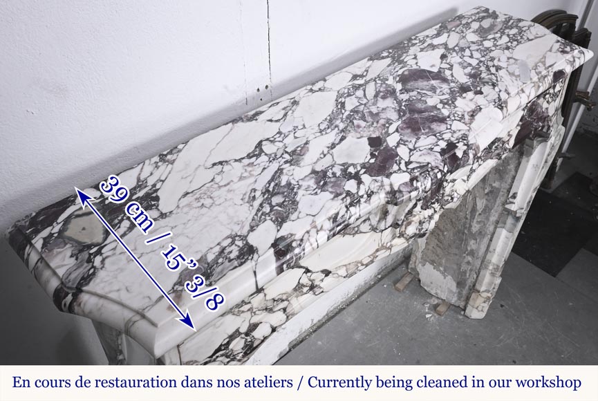 Louis XV style fireplace in purple breccia, decorated with a shell-12