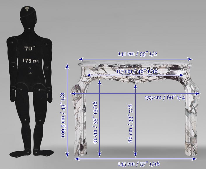 Louis XV style fireplace in purple breccia, decorated with a shell-13