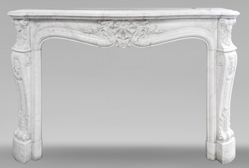 Richly carved Louis XV style fireplace in Carrara marble-0