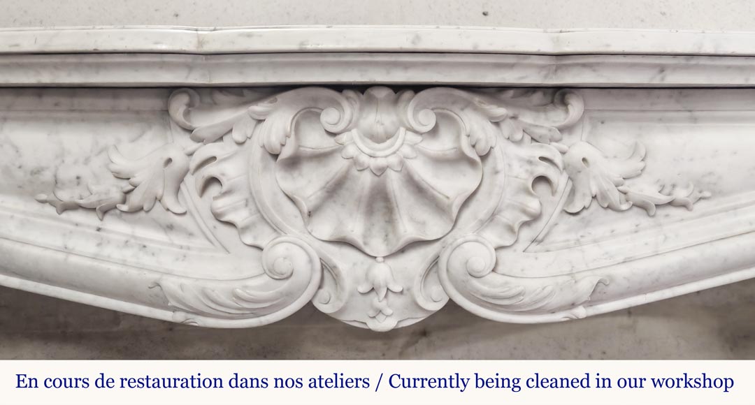 Richly carved Louis XV style fireplace in Carrara marble-1