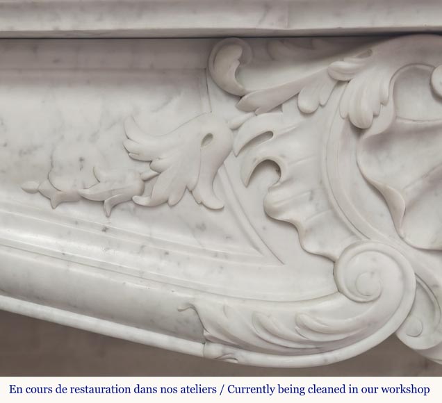 Richly carved Louis XV style fireplace in Carrara marble-3