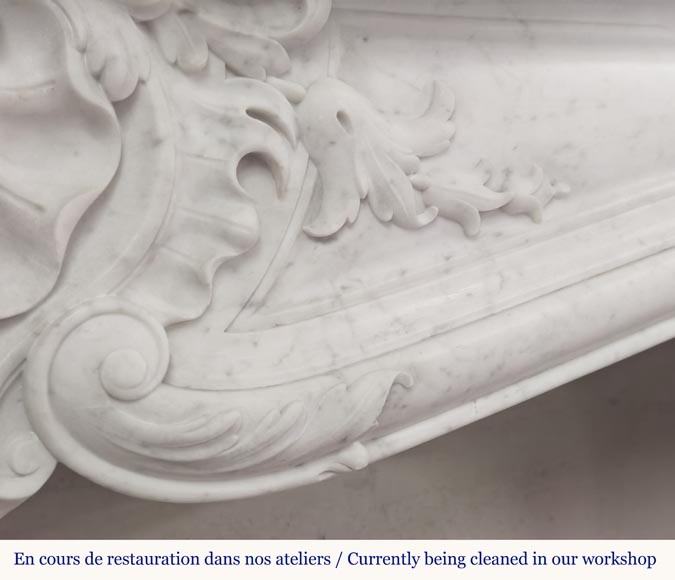 Richly carved Louis XV style fireplace in Carrara marble-4