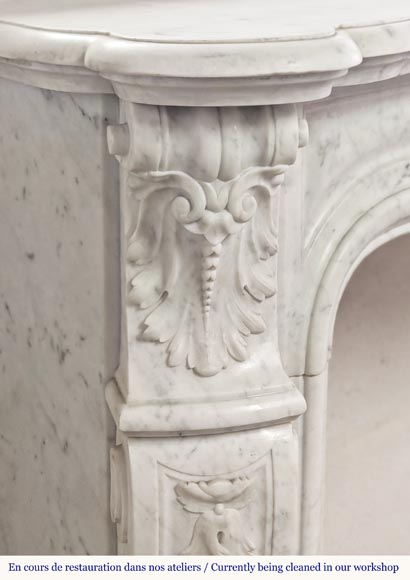 Richly carved Louis XV style fireplace in Carrara marble-6