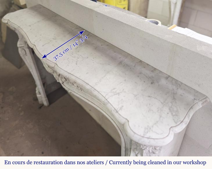 Richly carved Louis XV style fireplace in Carrara marble-13